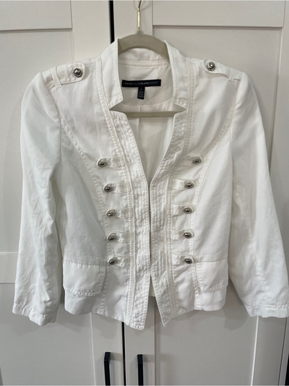 White House Black Market White Military-Style Button-Front Jacket Sz 0